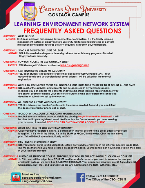 Frequently Ask Questions on LENS. Click to enlarge